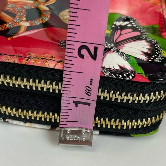 La Miel Double Zip Around Wallet Black Multi Pearl Butterfly Floral Pattern - Picture 6 of 6